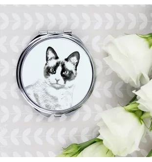 Schneeschuh-Katze - Taschenspiegel mit Katze, personalisierter Taschenspiegel, kompakter Spiegel mit Art-Dog-Logo