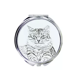Siberian Cat - pocket mirror with a cat, personalized mirror for a purse, compact mirror with Art-Dog brand print