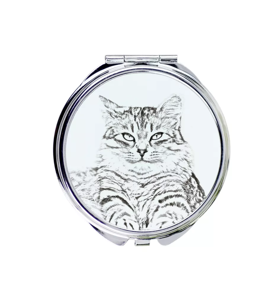 Siberian Cat - pocket mirror with a cat, personalized mirror for a purse, compact mirror with Art-Dog brand print