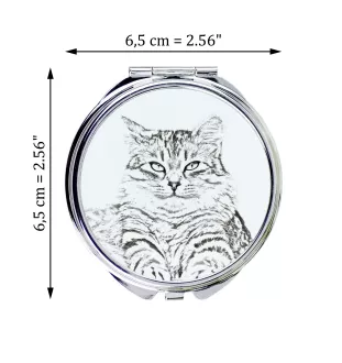 Siberian Cat - pocket mirror with a cat, personalized mirror for a purse, compact mirror with Art-Dog brand print