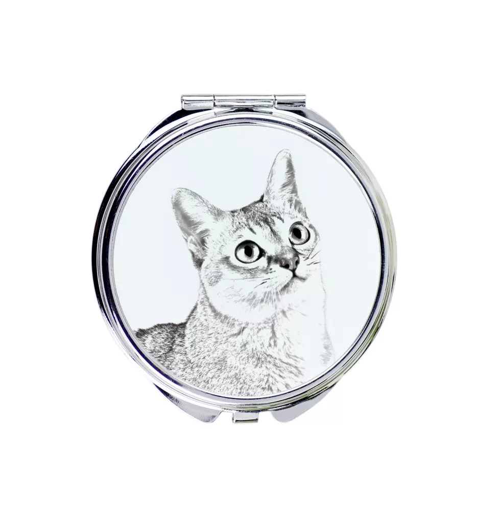 Singapura Cat - pocket mirror with a cat, personalized mirror for a purse, compact mirror with Art-Dog brand print