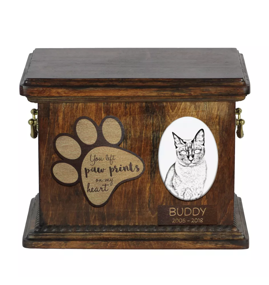 Tonkinese Cat - urn for cat ashes, urn for cat with photo, personalized cat ashes box by Art-Dog brand
