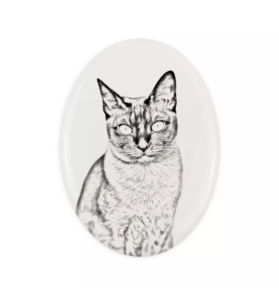 Tonkinese Katze - Gedenktafel mit einem Foto einer Katze, Grabplatte mit Druck, personalisierte ovale Platte der Marke Art-Dog