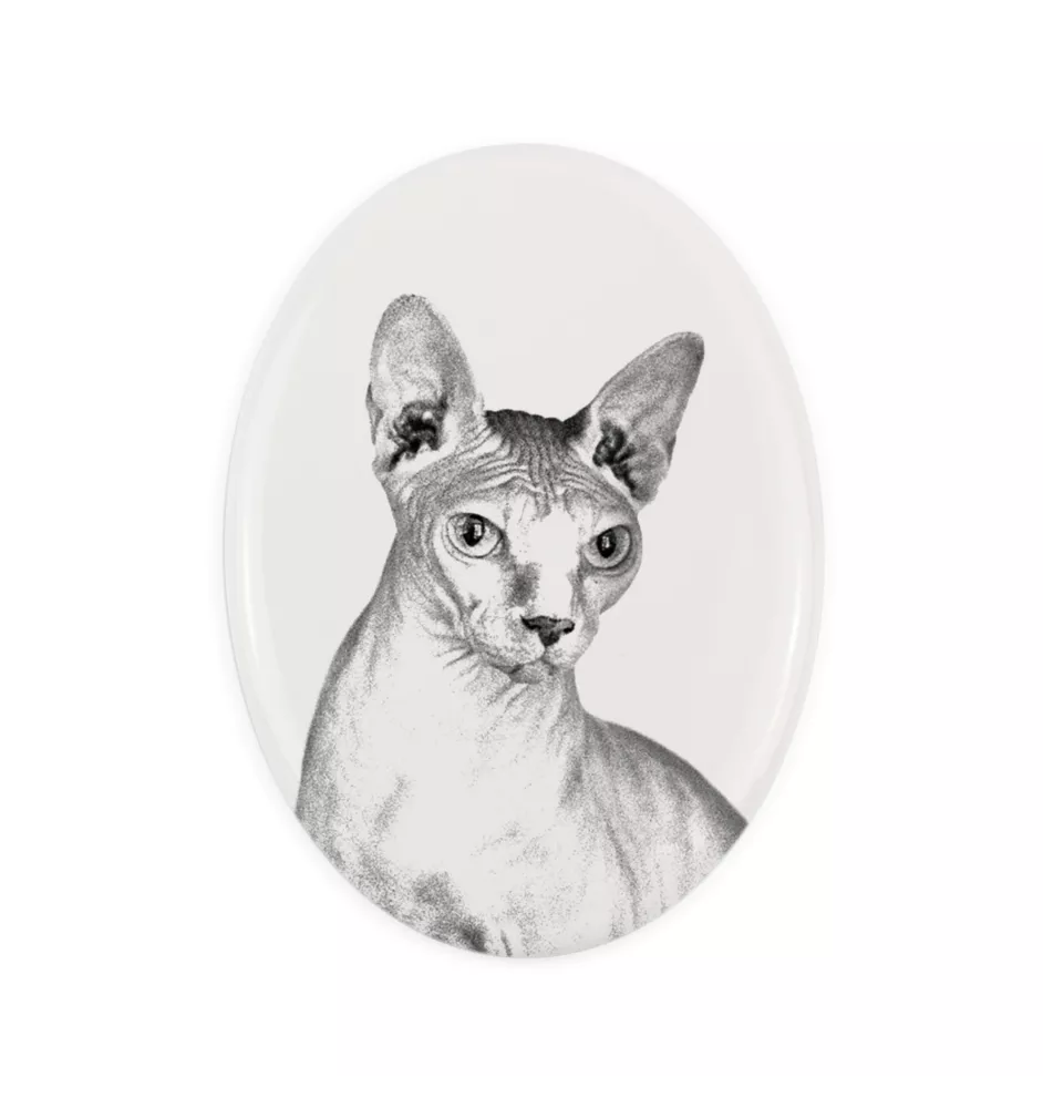 Sphynx - Gedenktafel mit einem Foto einer Katze, Grabplatte mit Druck, personalisierte ovale Platte der Marke Art-Dog