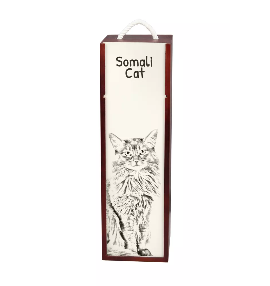 Chat Somali - boîte à vin avec un chat, boîte à alcool avec une illustration, boîte personnalisée pour cadeau de la marque Art-Dog