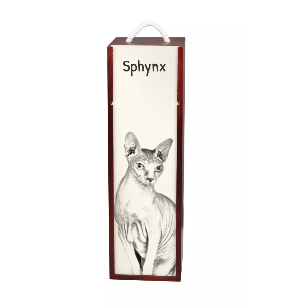 Sphynx - boîte à vin avec un chat, boîte à alcool avec une illustration, boîte personnalisée pour cadeau de la marque Art-Dog