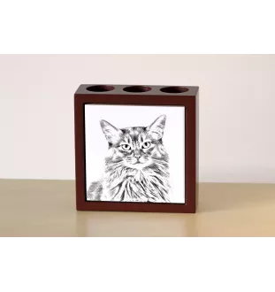 Somali Cat - pen holder with a cat, desk organizer with a print, personalized desk decoration by Art-Dog brand