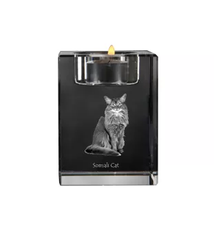 Somali - Bougeoir avec photo de chat, porte bougie en cristal, cadeau personnalisé par la marque Art-Dog