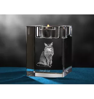 Somali - Candle holder with cat photo, crystal tealight holder, personalised gift by Art-Dog brand