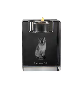 Chat tonkinois - Bougeoir avec photo de chat, porte bougie en cristal, cadeau personnalisé par la marque Art-Dog
