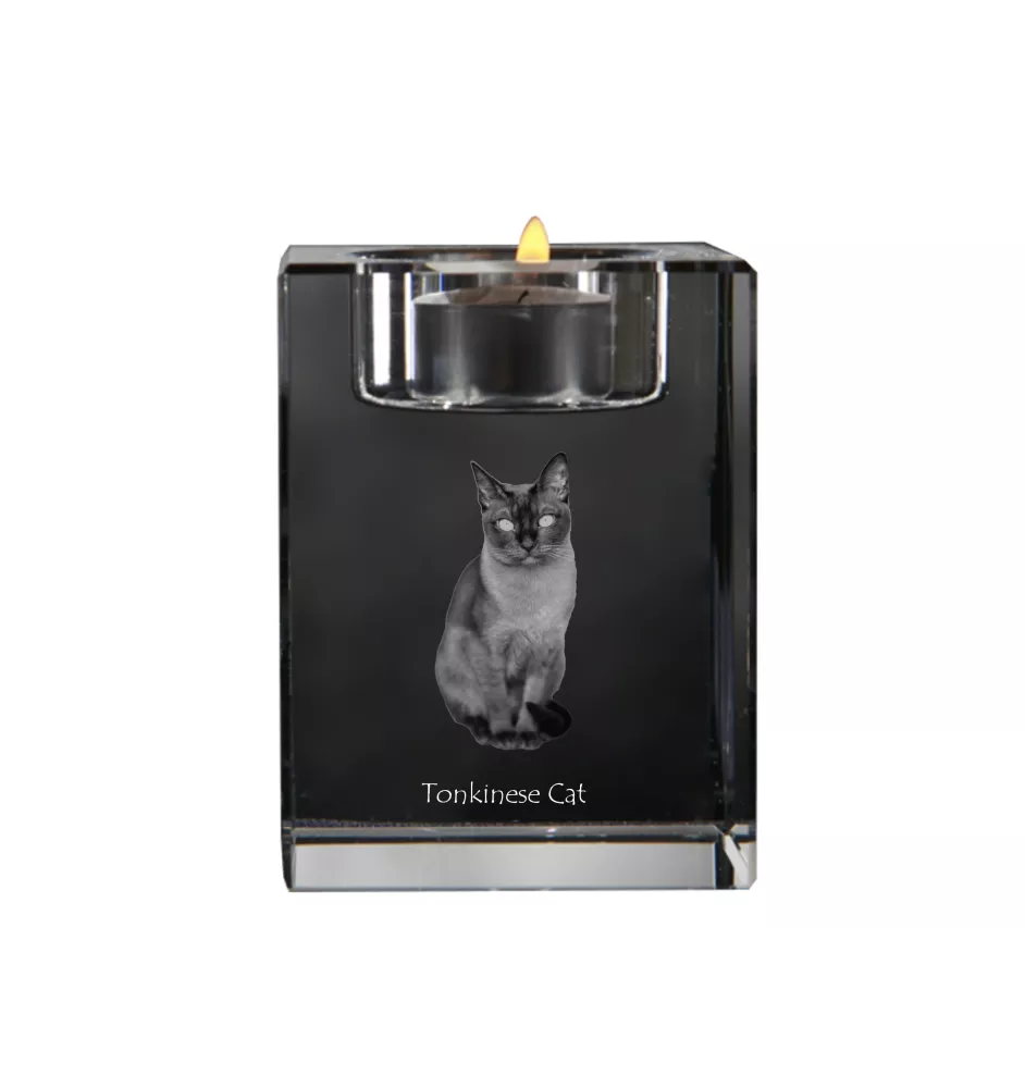Tonkinese Cat - Candle holder with cat photo, crystal tealight holder, personalised gift by Art-Dog brand