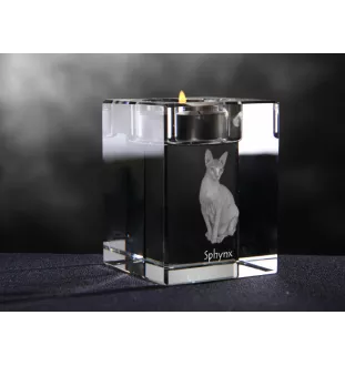 Sphynx - Bougeoir avec photo de chat, porte bougie en cristal, cadeau personnalisé par la marque Art-Dog