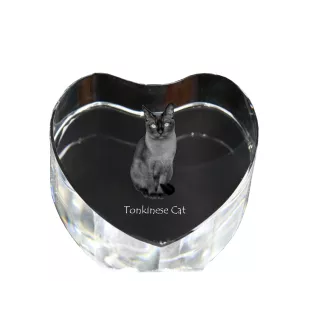 Chat tonkinois - une horloge en cristal avec une photo de chat, une horloge en forme de cœur pour étagère, une horloge debout personnalisée de la marque Art-Dog