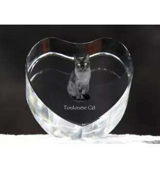 Tonkinese Cat - crystal clock with a picture of a cat, heart-shaped shelf clock, personalized standing clock by Art-Dog brand