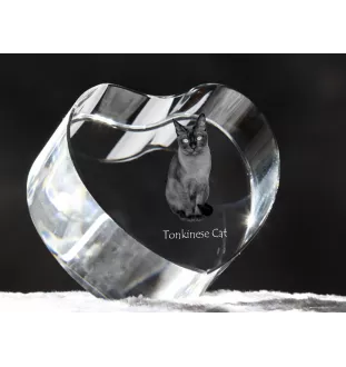 Tonkinese Cat - crystal clock with a picture of a cat, heart-shaped shelf clock, personalized standing clock by Art-Dog brand