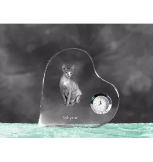 Sphynx - Kristalluhr mit Katzenbild, Herzregal-Uhr, personalisierte Standuhr von Art-Dog.