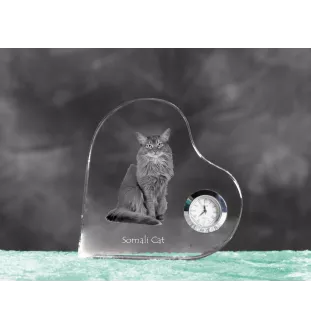 Somali-Katze - Kristalluhr mit Katzenbild, Herzregal-Uhr, personalisierte Standuhr von Art-Dog.