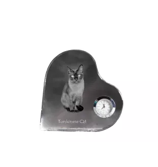Tonkinese Katze - Kristalluhr mit Katzenbild, Herzregal-Uhr, personalisierte Standuhr von Art-Dog.