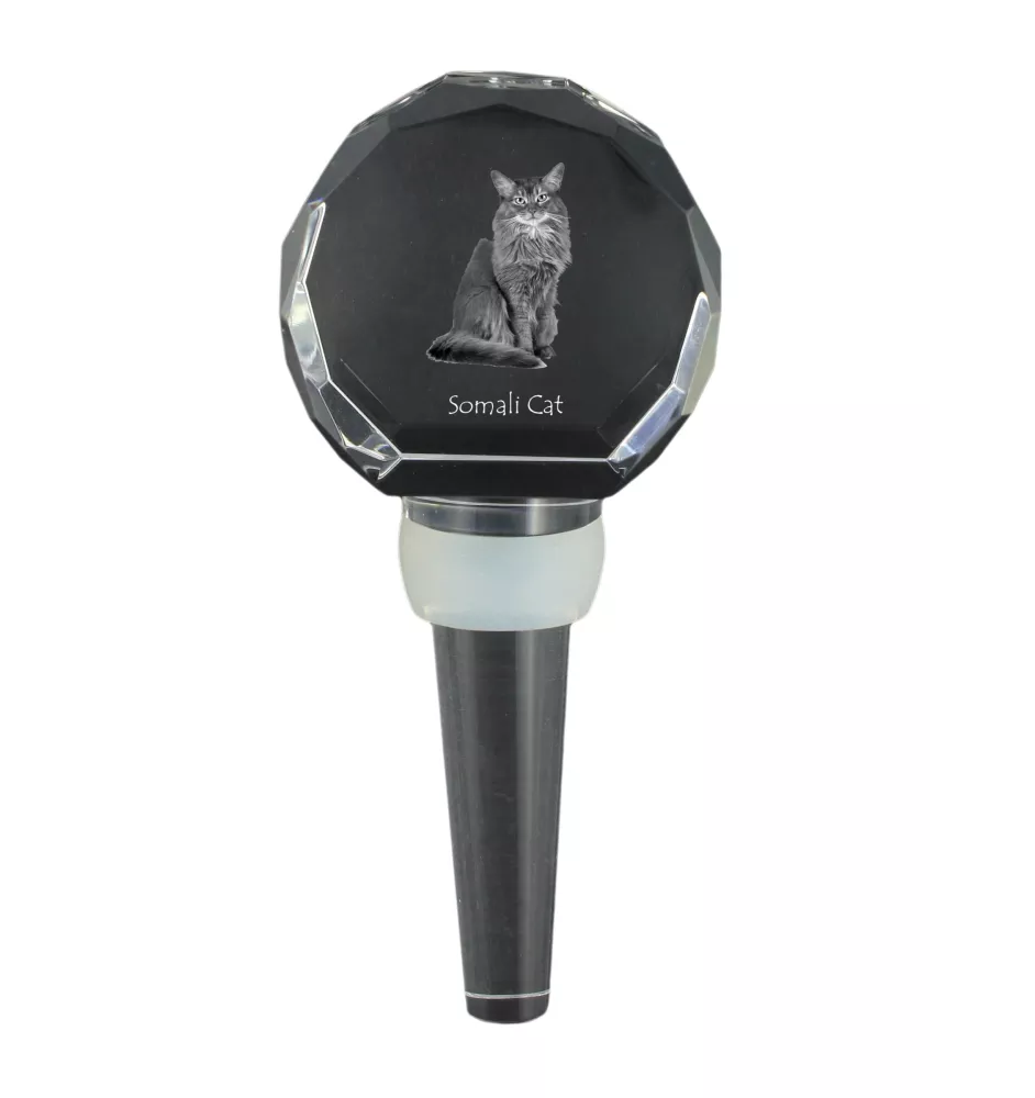 Somali Cat - Crystal bottle stopper with cat, unique wine stopper with photo, personalised gift for sommelier by Art-Dog brand