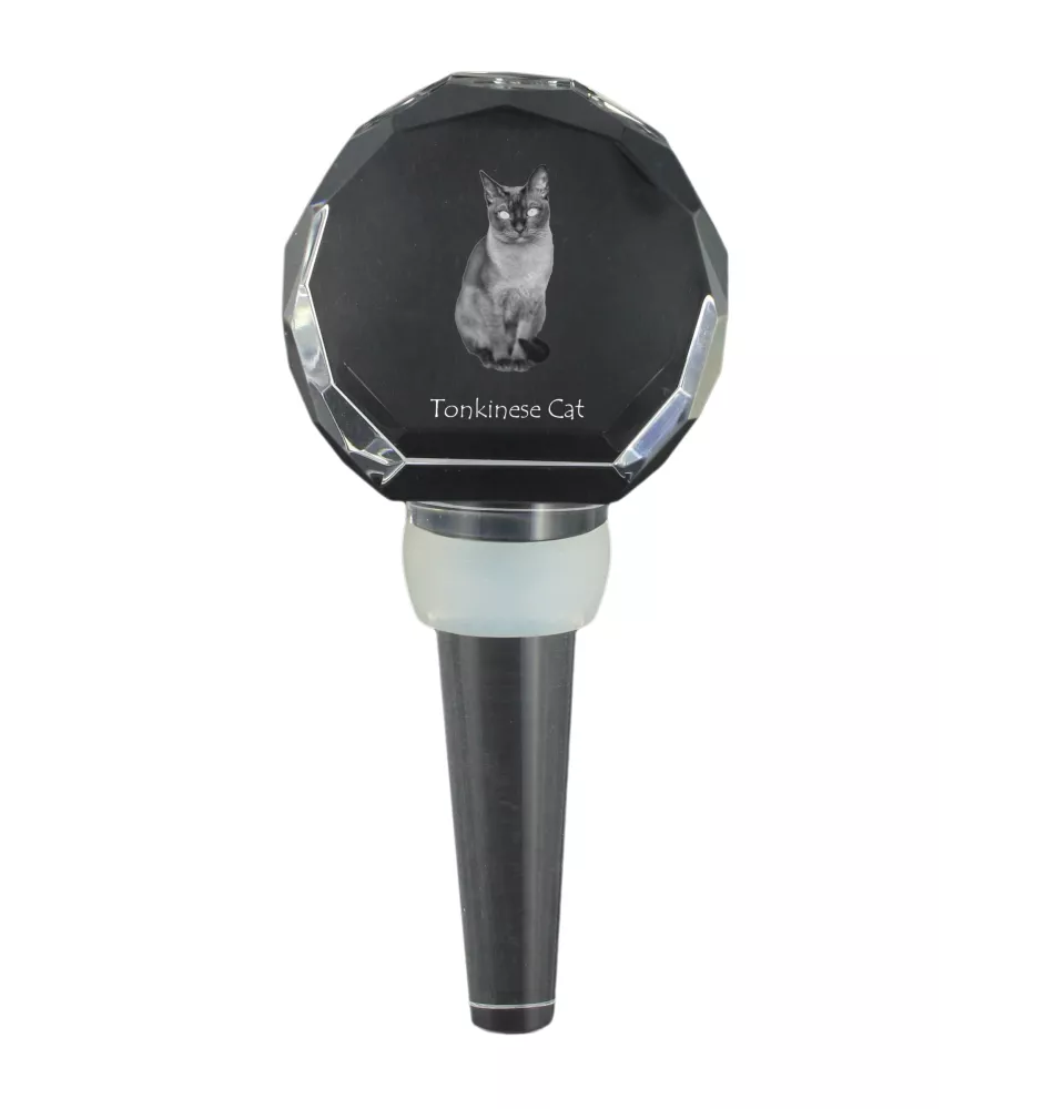 Tonkinese Cat - Crystal bottle stopper with cat, unique wine stopper with photo, personalised gift for sommelier by Art-Dog brand