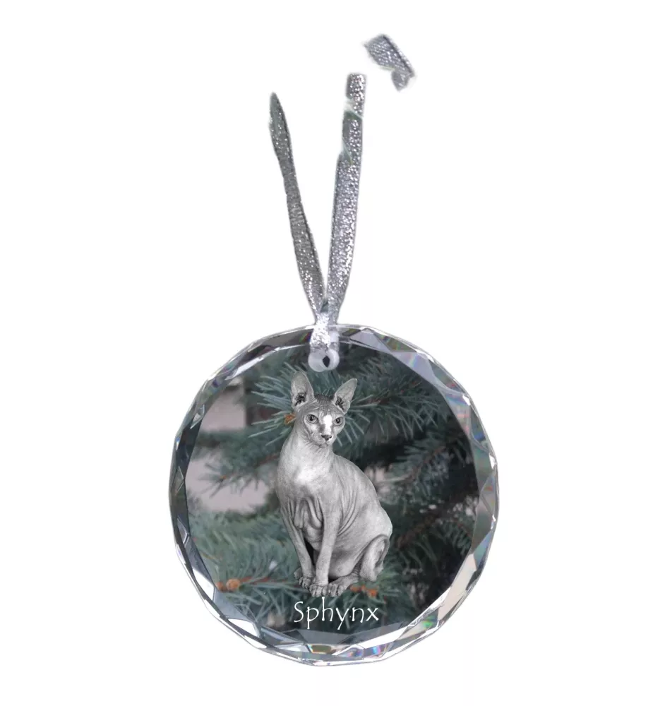 Sphynx - crystal bauble with a photo, photo of a cat in crystal, personalized Christmas tree ornament by Art-Dog brand