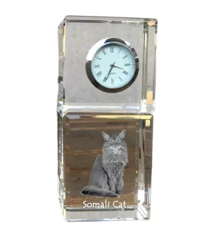 Chat Somali - montre en cristal avec photo, photo de chat dans le cristal, horloge de bureau personnalisée de la marque Art-Dog