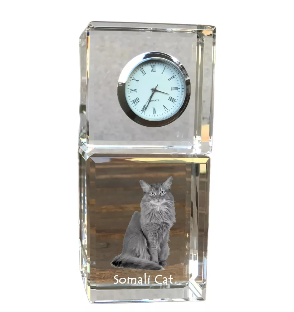 Chat Somali - montre en cristal avec photo, photo de chat dans le cristal, horloge de bureau personnalisée de la marque Art-Dog