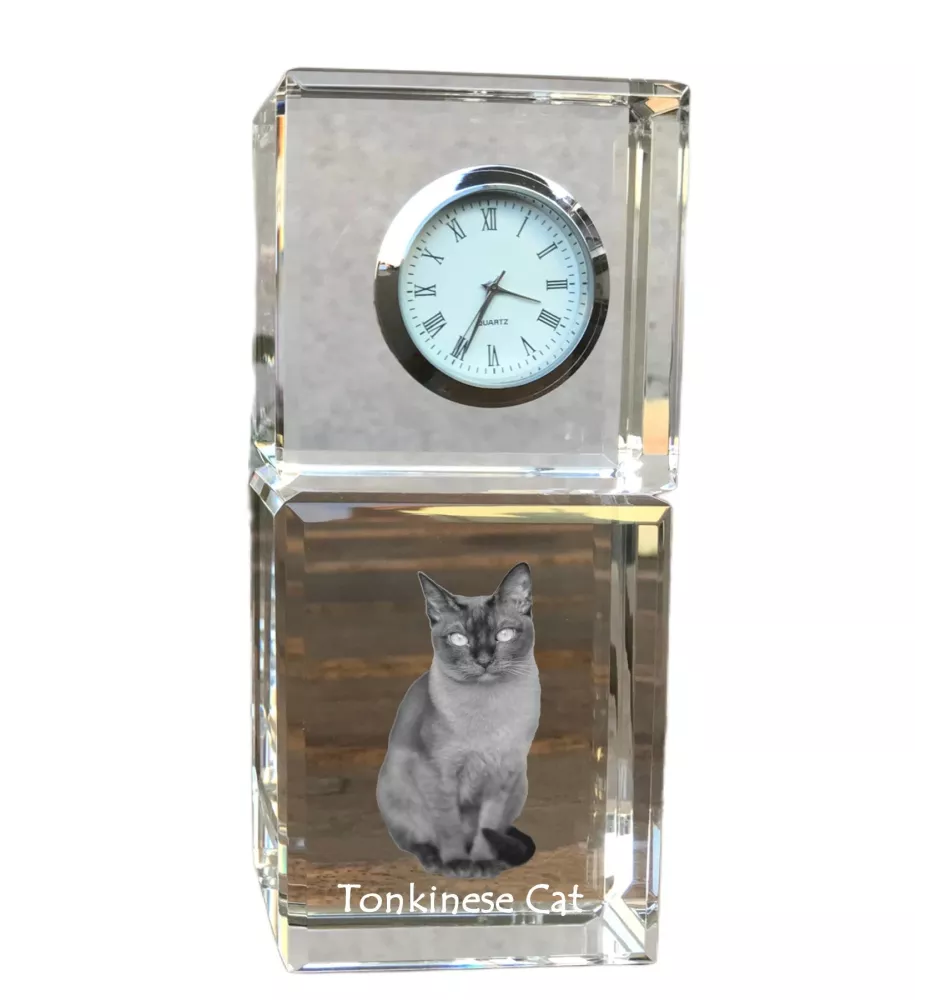 Chat tonkinois - montre en cristal avec photo, photo de chat dans le cristal, horloge de bureau personnalisée de la marque Art-Dog