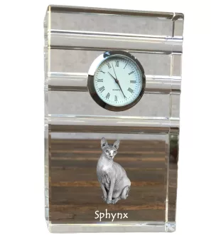 Sphynx - une horloge en verre avec une photo, une photo de chat dans un cristal, une horloge de bureau personnalisée de la marque Art-Dog