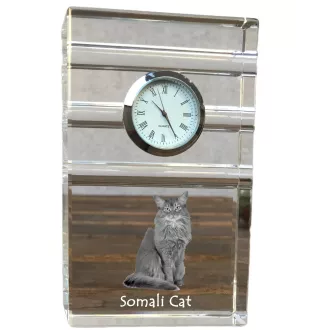 Chat Somali - une horloge en verre avec une photo, une photo de chat dans un cristal, une horloge de bureau personnalisée de la marque Art-Dog
