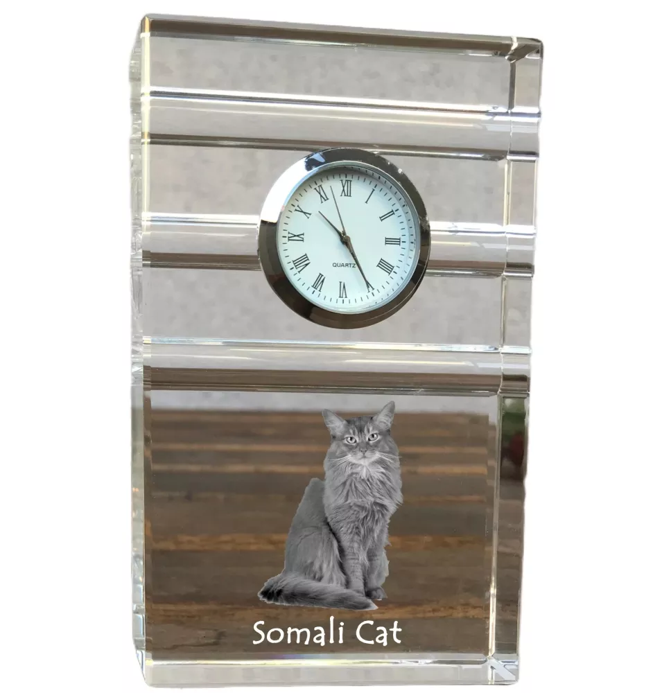 Somali-Katze - Glasuhr mit Foto, Katzenfoto im Kristall, personalisierte Standuhr für das Büro der Marke Art-Dog