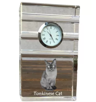 Tonkinese Katze - Glasuhr mit Foto, Katzenfoto im Kristall, personalisierte Standuhr für das Büro der Marke Art-Dog