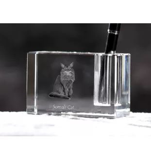 Somali-Katze - Stifthalter, Kristallorganizer mit Katzenfoto, einzigartige Schreibtischdekoration der Marke Art-Dog
