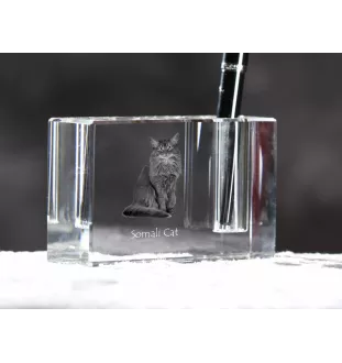 Somali-Katze - Stifthalter, Kristallorganizer mit Katzenfoto, einzigartige Schreibtischdekoration der Marke Art-Dog