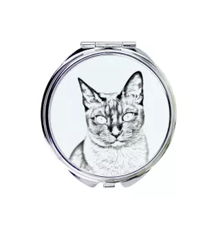 Tonkinese Cat - pocket mirror with a cat, personalized mirror for a purse, compact mirror with Art-Dog brand print