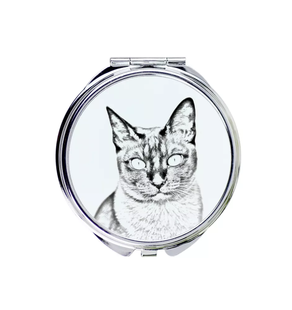 Tonkinese Cat - pocket mirror with a cat, personalized mirror for a purse, compact mirror with Art-Dog brand print
