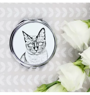 Tonkinese Cat - pocket mirror with a cat, personalized mirror for a purse, compact mirror with Art-Dog brand print