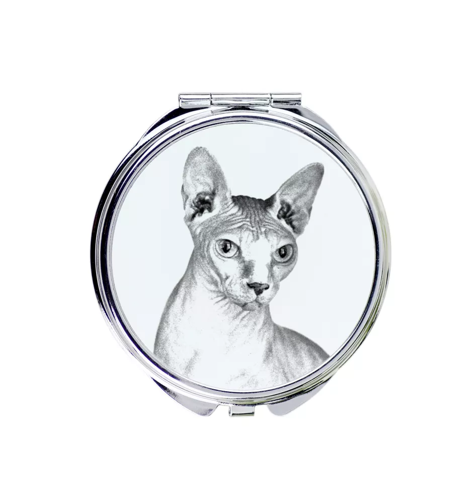 Sphynx - Taschenspiegel mit Katze, personalisierter Taschenspiegel, kompakter Spiegel mit Art-Dog-Logo