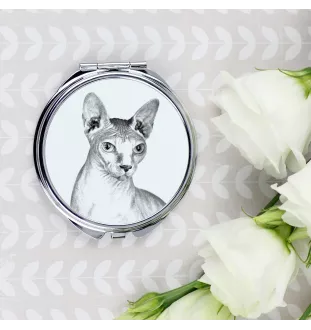 Sphynx - Taschenspiegel mit Katze, personalisierter Taschenspiegel, kompakter Spiegel mit Art-Dog-Logo