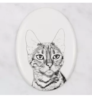 Toyger Cat - commemorative plaque with a cat photo, tombstone with a print, personalized oval plaque from the Art-Dog brand
