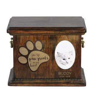Türkisch Angorakatze - Eine Urne für die Asche einer Katze, eine Urne für eine Katze mit Foto, eine personalisierte Katzenasche-Box der Marke Art-Dog.