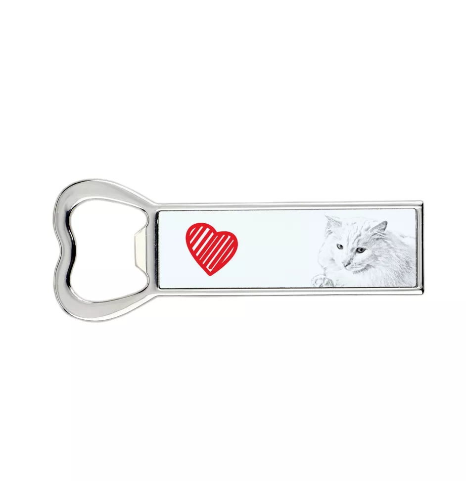Turkish Angora Cat - bottle opener with a cat, personalized fridge opener, unique gift for men by Art-Dog brand