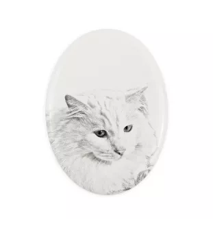 Türkisch Angorakatze - Gedenktafel mit einem Foto einer Katze, Grabplatte mit Druck, personalisierte ovale Platte der Marke Art-Dog