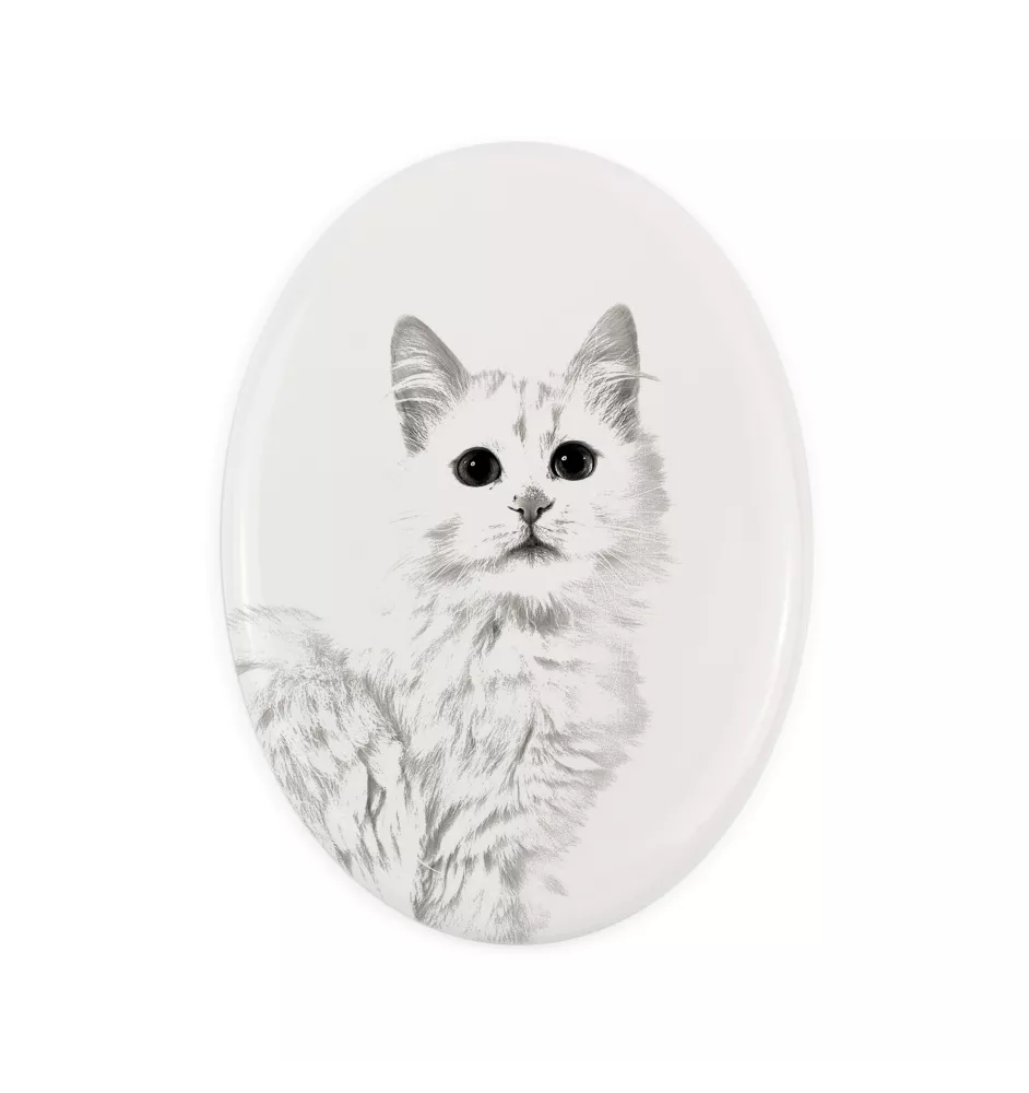 Türkisch Van Katze - Gedenktafel mit einem Foto einer Katze, Grabplatte mit Druck, personalisierte ovale Platte der Marke Art-Dog