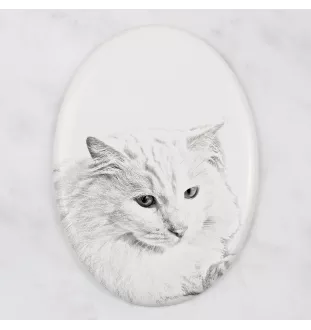Chat Angora Turc - une plaque commémorative avec une photo de chat, une plaque funéraire avec une impression, une plaque ovale personnalisée de la marque Art-Dog