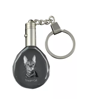Toyger Cat - Fob with cat photo, crystal key ring in gift box, unique gift by Art-Dog brand