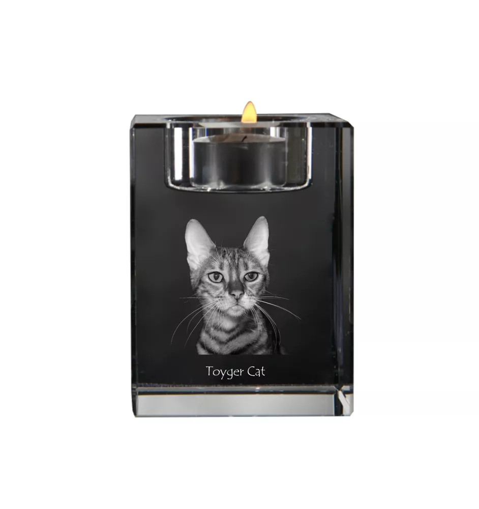Toyger Katze - Kerzenhalter mit Katzenfoto, Teelichthalter aus Kristall, personalisiertes Geschenk der Marke Art-Dog