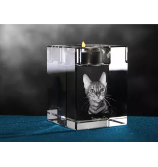 Toyger Katze - Kerzenhalter mit Katzenfoto, Teelichthalter aus Kristall, personalisiertes Geschenk der Marke Art-Dog