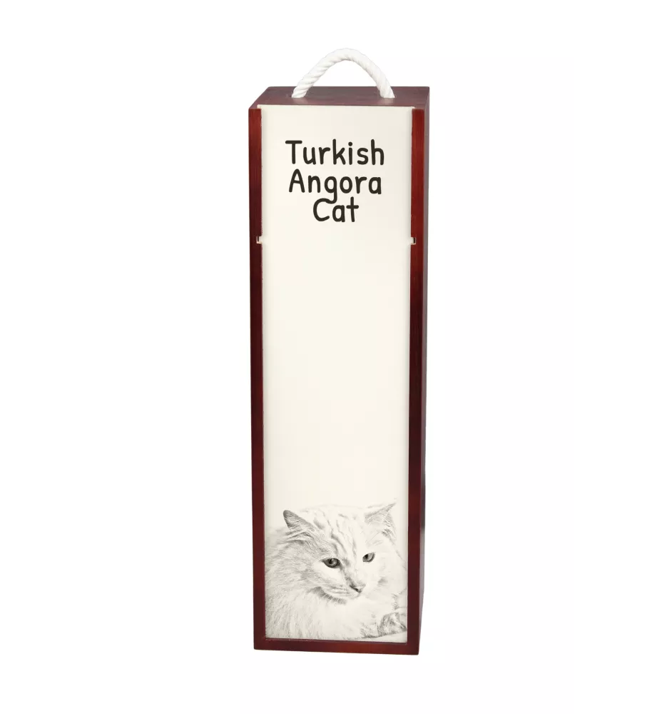 Chat Angora Turc - boîte à vin avec un chat, boîte à alcool avec une illustration, boîte personnalisée pour cadeau de la marque Art-Dog