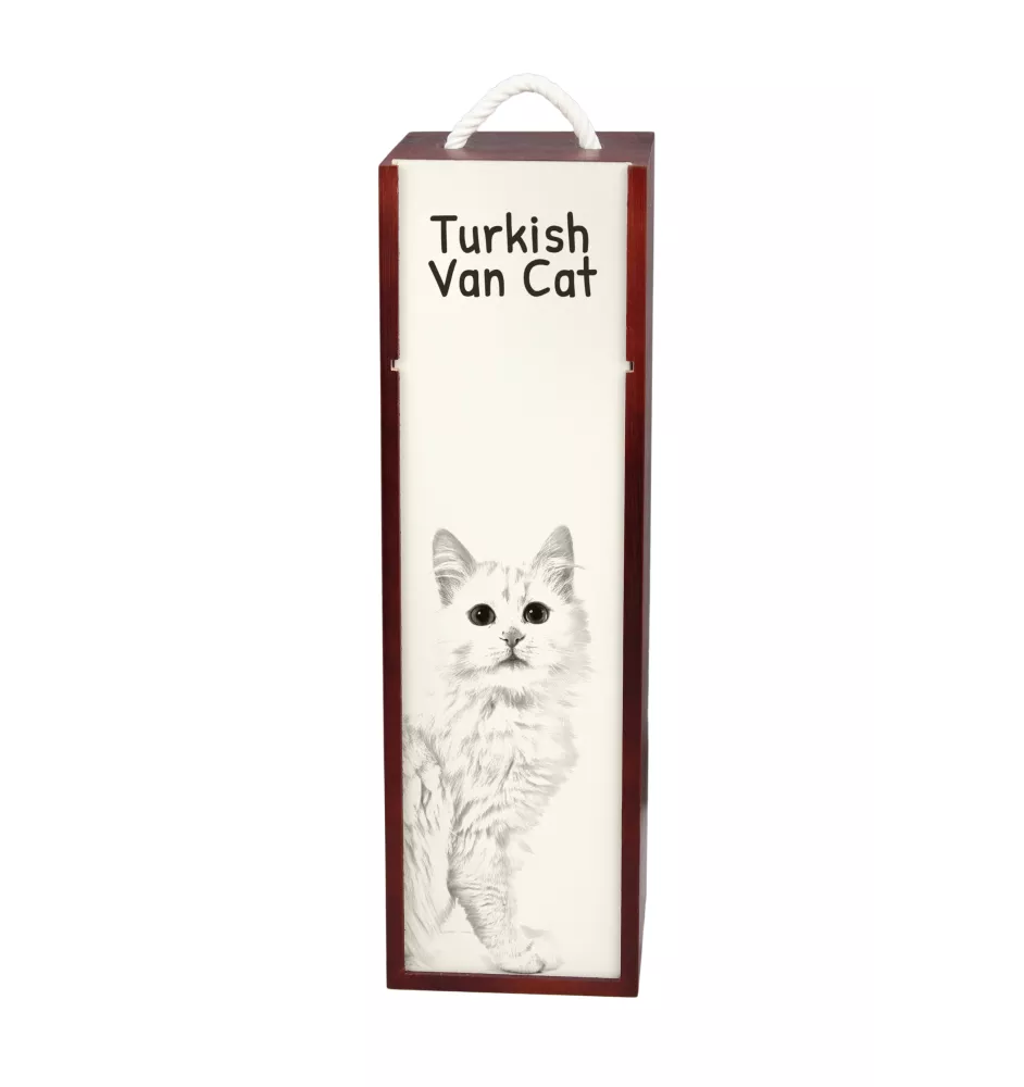 Chat turc de Van - boîte à vin avec un chat, boîte à alcool avec une illustration, boîte personnalisée pour cadeau de la marque Art-Dog